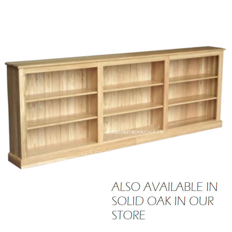 Solid Pine Low Wide Triple Shelving Unit Bookshelves