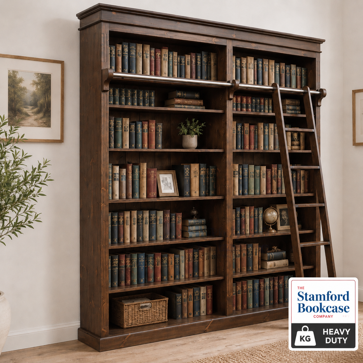 Solid Wood 8ft Tall Bookcase, Adjustable Display "Heavy Duty" Library ...