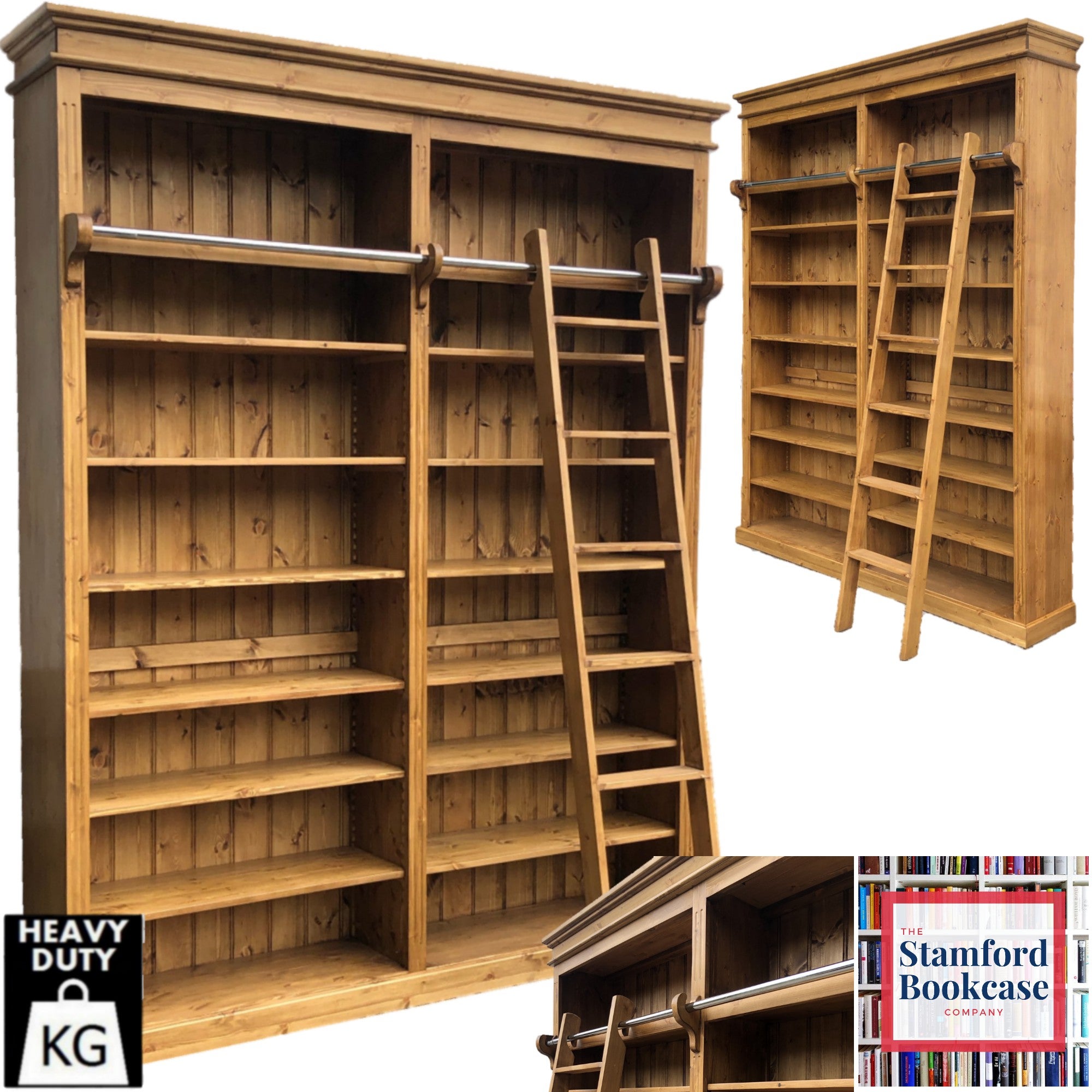 Solid Wood 8ft Tall Bookcase, Adjustable Display "Heavy Duty" Library