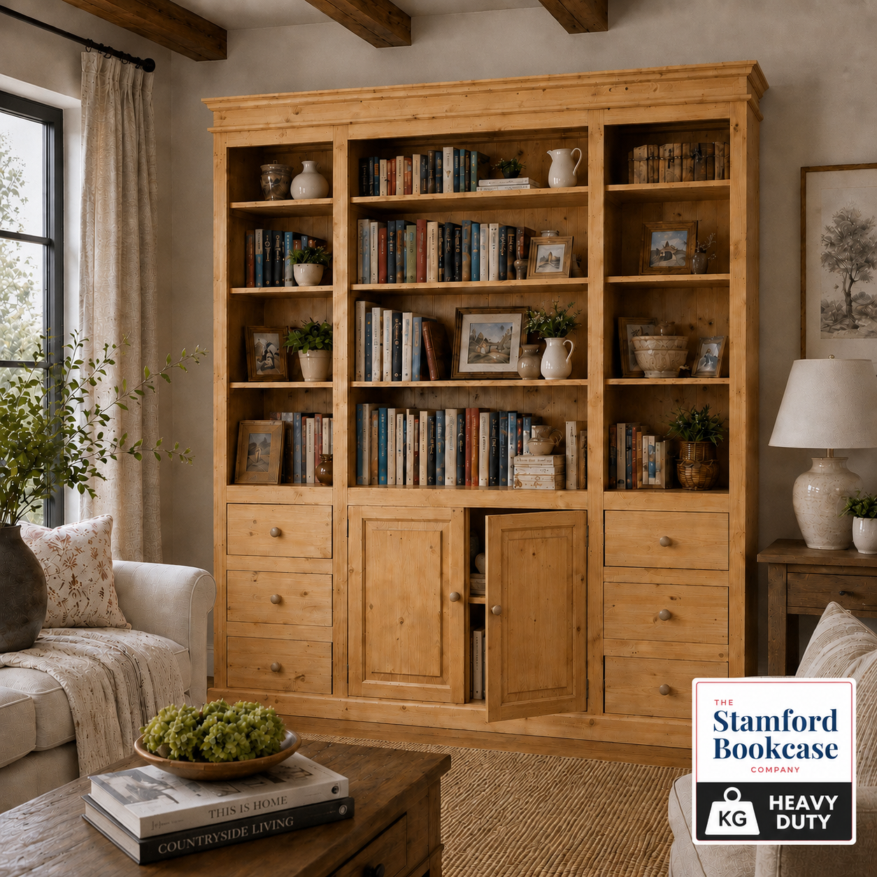 Solid Wood 8ft Tall Bookcase, Adjustable Display 