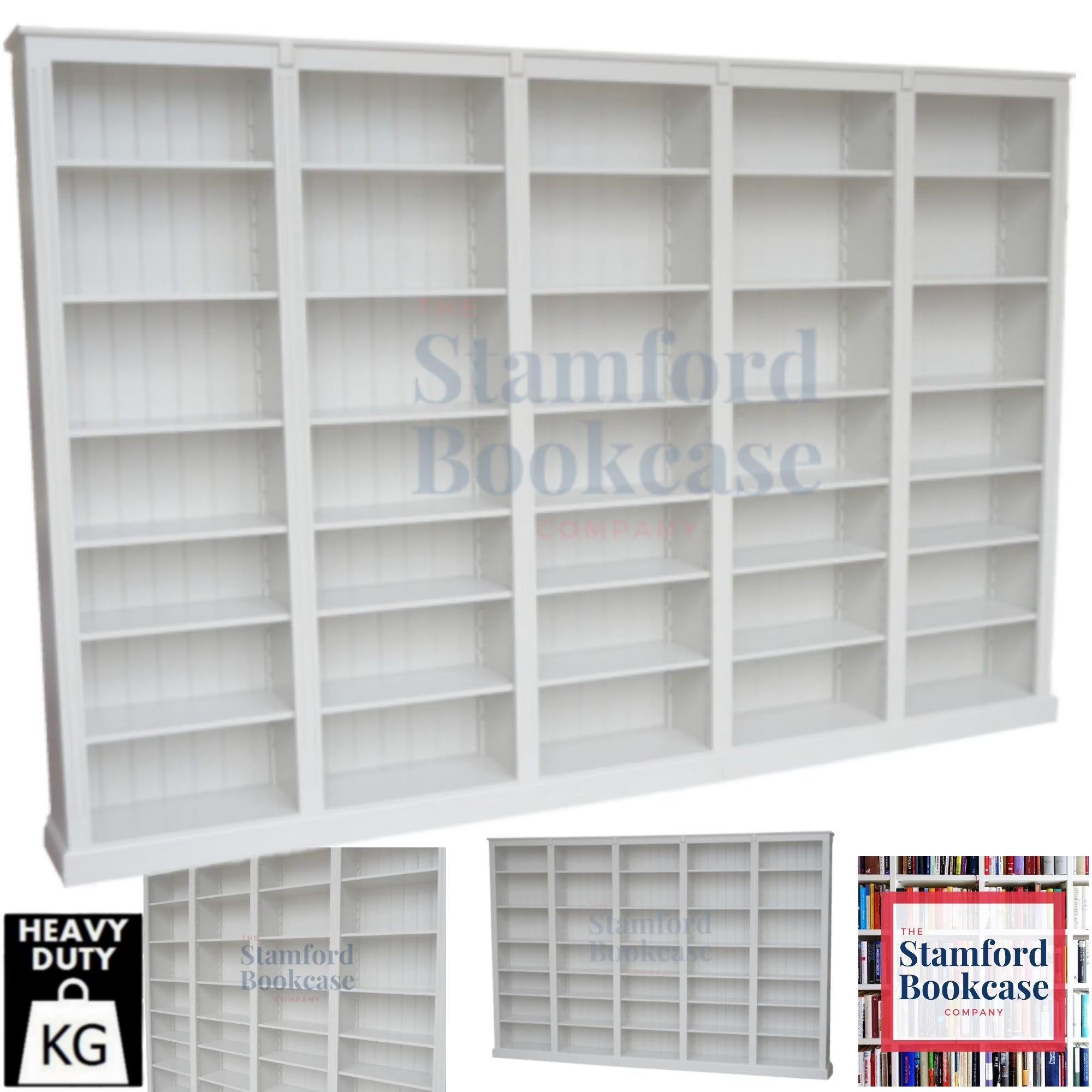 White or Grey Painted 3ft x 6ft Adjustable Split Bookcase, Bookshelves
