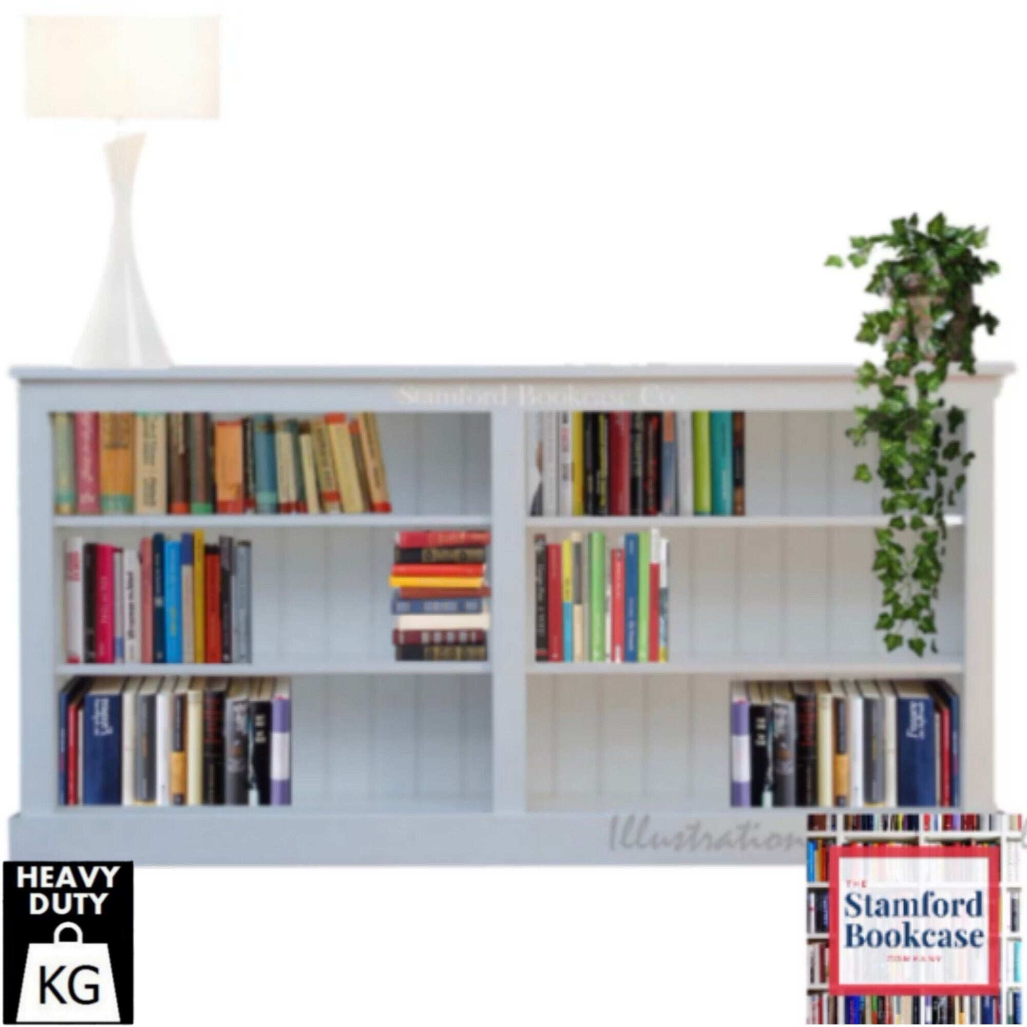 White, Grey Painted (or Bare Wood) 3ft x 6ft Adjustable Split Bookcase