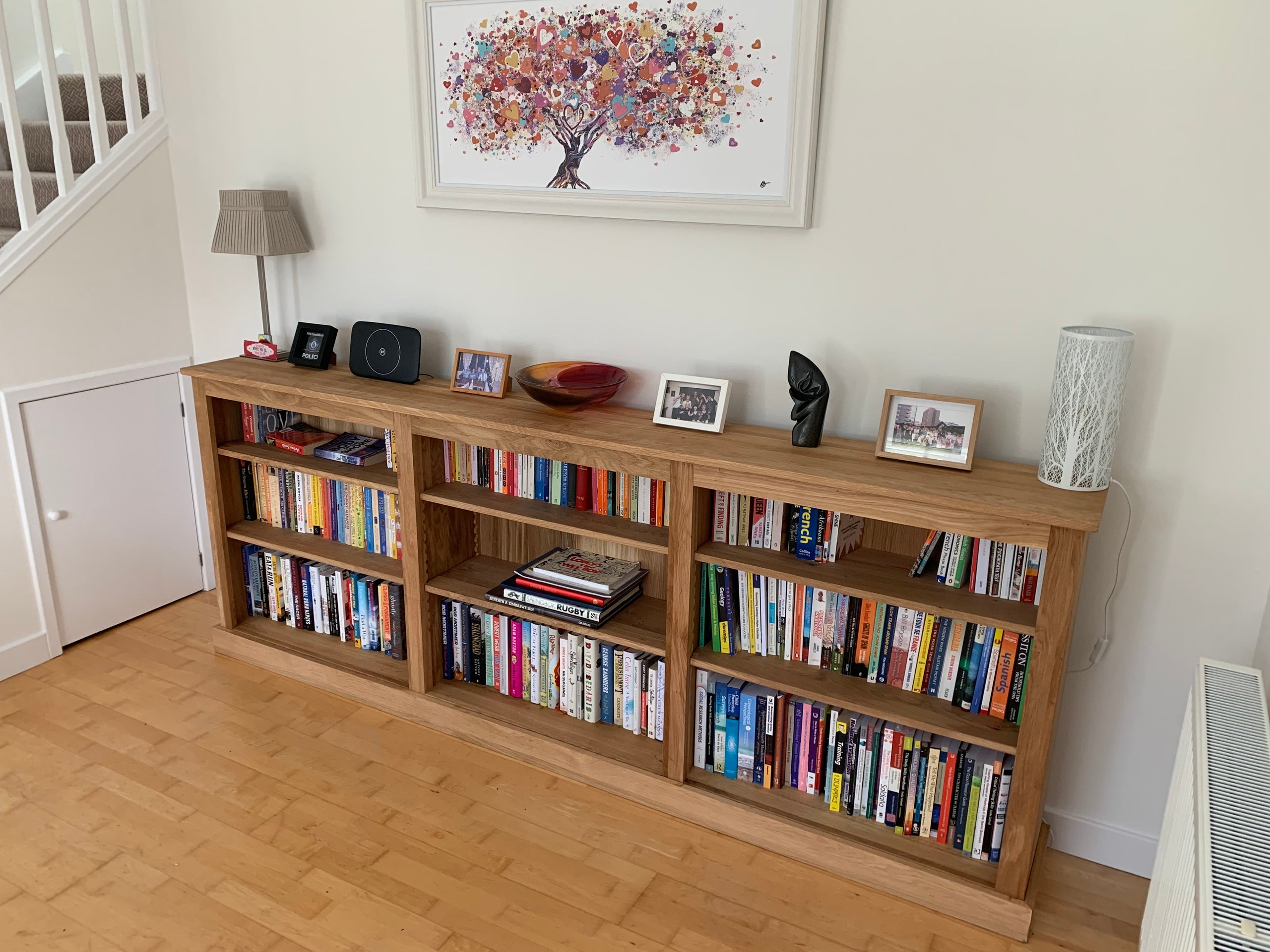 Solid Oak 3ft x 8ft Adjustable Display Low Triple Bookcase